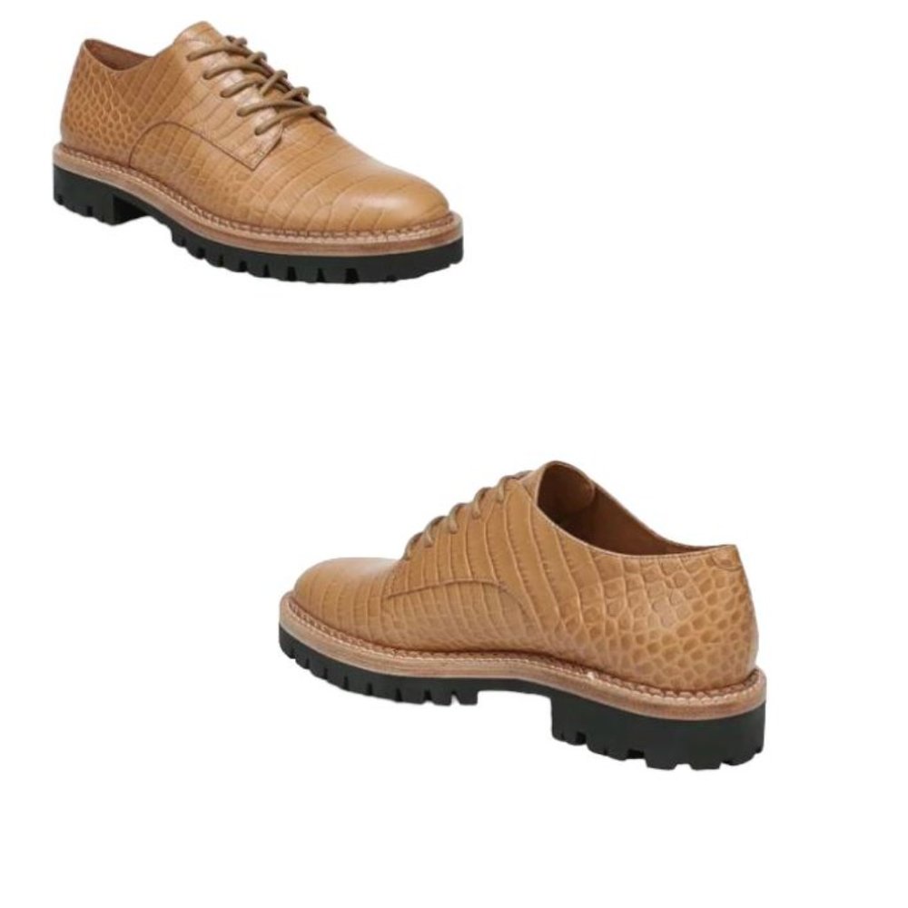 Vince Camilla Tan Croc Embossed Leather Derby Oxfords  Sz 8.5
